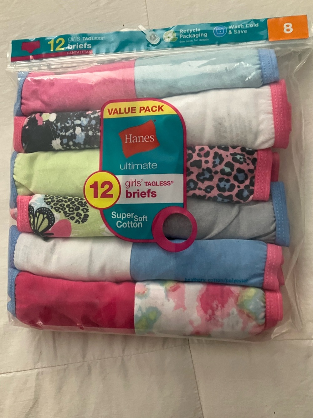 Hanes Girls Tagless Briefs - Pink, Blue, White Mix (12-Pack)